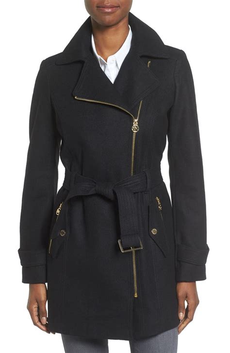 michael michael kors belted asymmetrical zip wool blend coat|Michael Kors coat.